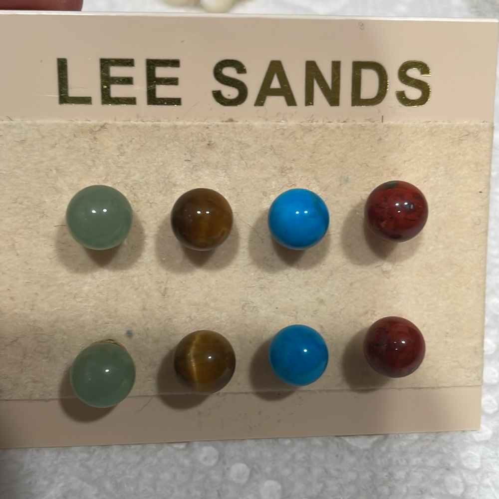 LEE SANDS 4 PAIR FAUX GEMSTONE GOLDTONE STUD PIERCED EARRiNGS